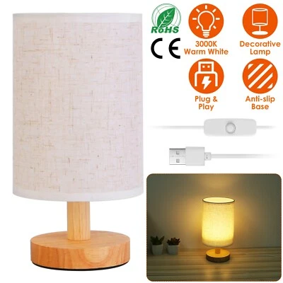 USB Plug Warm White Lamp Nightstand Beside Lamps Bedroom Light W/ 32.48in Cord - Image 1 of 4