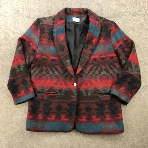 Coldwater Creek Jacket Womens Large Southwestern Aztec Blazer Lined Wool Blend - Picture 1 of 13