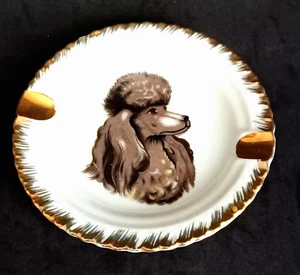 Catch All Dish Ashtray French Poodle Dog Gold Scalloped Trim Sunsco Vtg 4.5" - Picture 1 of 5
