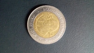 Mexico 5 Pesos Coin, 2010 Bimetallic Bicentenary of Independence Hidalgo - Picture 1 of 1