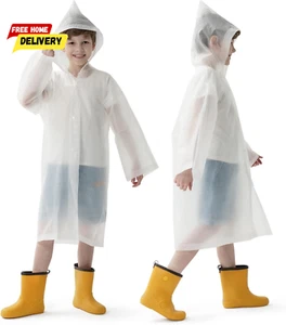 2 Pack Raincoats for Kids, Reusable Rain Ponchos with Hood & Sleeves Waterproof - Picture 1 of 12