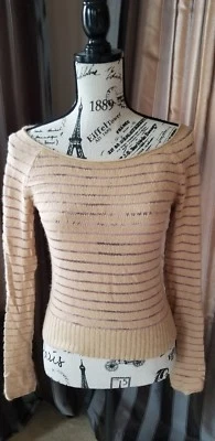 Abercrombie fitch 儿童 XL 码米色和粉红色条纹船领毛衣  — 第 1/4 张图片