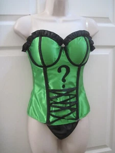 Sexy Bustier Verde con Signo de Interrogación y Tanga Bragas Verde Negro Talla S/M Nuevo - Imagen 1 de 10