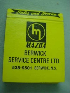 Mazda Car Dealer Berwick Service Centre Nova Scotia Advertising Auto Matchbook - Picture 1 of 4