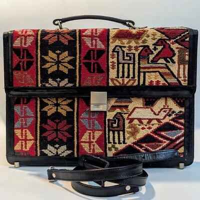 Maletín de cuero negro Kilim de lana con correa para el hombro de Kilim Art Turkey  Foto 1 de 4