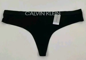 Calvin Klein Wide Signature Waist Cotton Thong Panties Black Size 3X. Rrp £20 - Picture 1 of 3