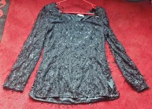 Vintage look with tags black lace, bead & sequin flare top tunic UK 12 Medici - Picture 1 of 10
