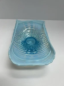 Plato de caramelo azul opalescente Northwood cáscara de argonauta Nautilus Knick Knack vintage - Imagen 1 de 11