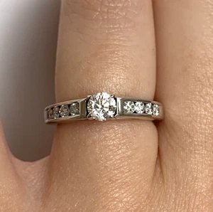 Diamond Solitaire with Accents .65ct Engagement Ring 18ct White Gold - Size I - Picture 1 of 21
