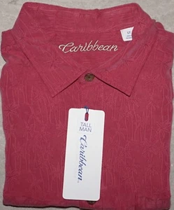 Roundtree Yorke Caribbean Short Sleeve Camp Shirt TALL LT Crimson Red (RYC390) - Picture 1 of 5