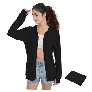 Light Weight Zip Up Hoodie Thin Summer Jacket For Women Medium Black - Picture 1 of 6