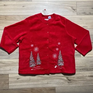 Blair Womens Christmas Button Front Fleece Jacket Size 2XL Red BNWOT - Picture 1 of 11