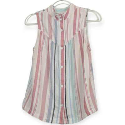 Blusa Top Sin Mangas Cuello Abotonado Tejido Lino Rayas XS Foto 1 de 4