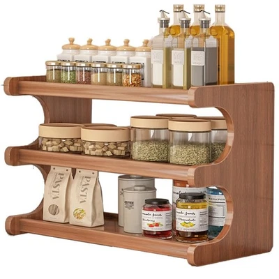 3 Tier Desktop Storage Shelf Wooden Display Organizer 19.7 Inch Brown Rack - Image 1 of 4