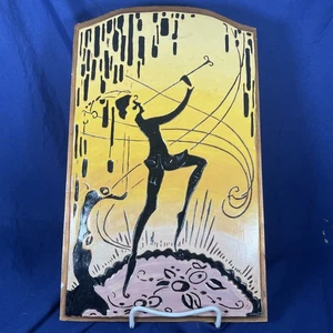 VINTAGE ART DECO PAINTED Ceramic DANCING  Piper SILHOUETTE 14”X9" With Hanger - Picture 1 of 13