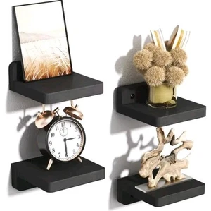 4-Pack Small Floating Shelves | 5-Inch Mini Wood Wall Shelves | Display Ledges w - Picture 1 of 5