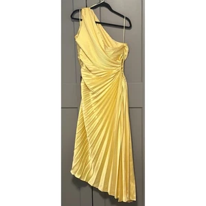 Fashion Belle Satin Maxikleid Gr. 1X Buttergelb One Shoulder Plissee HOCO - Bild 1 von 9