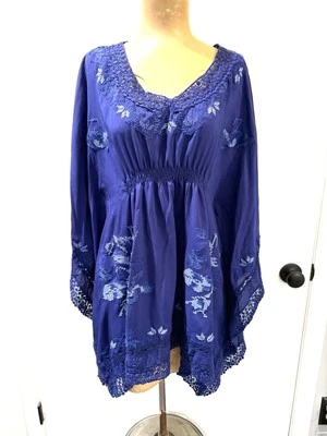 Anthropologie Monoreno Blue Boho M stitch embroidery poncho tunic Sundance  - Image 1 of 4
