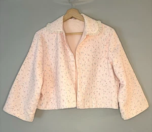 Chaqueta de cama acolchada floral rosa vintage años 50 manga 3/4 42" - Imagen 1 de 4