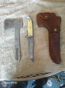 Vintage Western Messer und Beil Kombi Camp Axt gelb Cracked Ice 40er Jahre 🇺🇸 - Bild 1 von 8