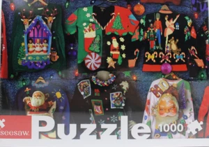 1000 Pieces Jigsaw Puzzle Ugly Christmas Sweaters 19 X 26 Seesaw - Picture 1 of 5
