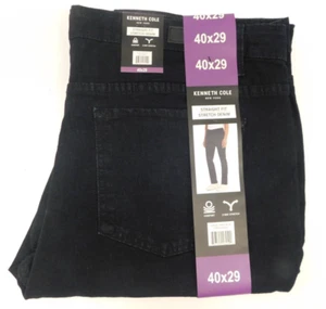 NWT Kenneth Cole Mens 40 x 29 Straight Fit 2 Way Stretch Dark Blue Denim Jeans - Picture 1 of 4
