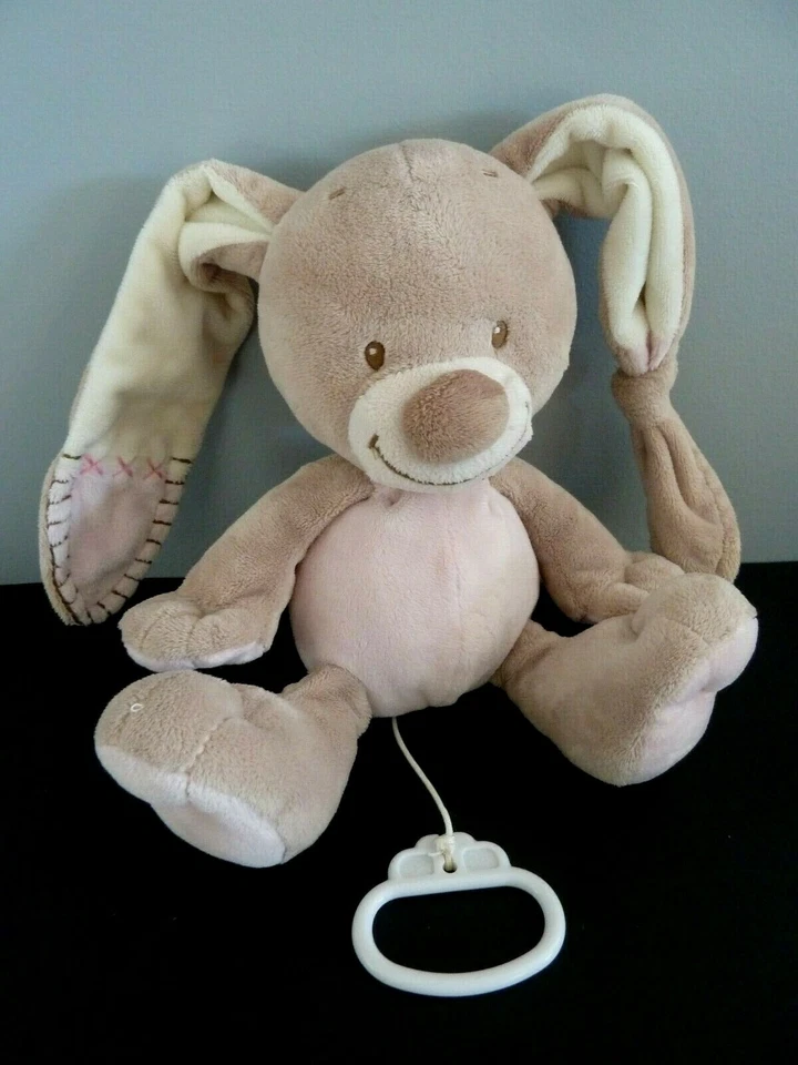 *. DOUDOU PELUCHE MUSICAL NATTOU  LAPIN ROSE BLANC BEIGE MARRON TTBE - Photo 1/4