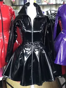 Misfitz black PVC skater dress + belt. SIZE 24. CD Fetish Club Sissy Goth. - Picture 1 of 10