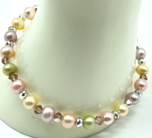 Bracelets Freshwater Dyed Pearls Multi Pastel Colors 7" Strand with Crystals - Picture 1 of 6