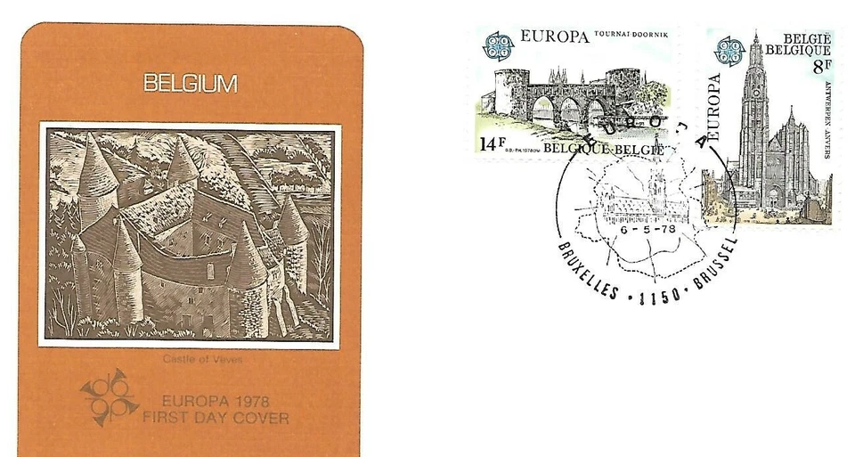 BELGIUM 1978 FIRST DAY COVER EUROPA ANTWERP CATHEDRAL PONT DES, TROUS, TOURNAIL - Image 1 of 1