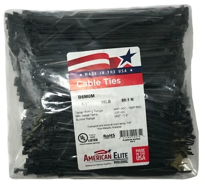 SHERCO-AUTO (1000) Black 6" Inch Nylon Cable Wire Wrap Zip Ties 18 LBS UV Resistant - USA