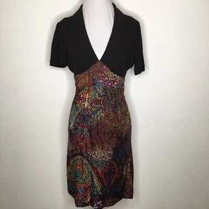 Trina Turk Womens Sheath Dress 2 Black V Neck Short Sleeve Black Knee Length - Picture 1 of 8