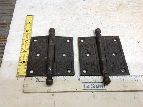 2 Vintage Victorian Eastlake Style Cast Iron Door Hinge Parts 3 1/2X 3 1/2 (#6) Cover