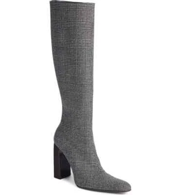 NEW BALENCIAGA PRINCE OF WALES CHECK KNEE HIGH BOOTS HEELS BLACK  SZ IT37 US7 - Image 1 of 4