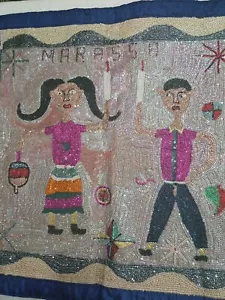 Handgefertigte Vintage haitianische Marassa mit Perlen 34" x 32" Voodoo Zeremonie Flagge zum Aufhängen NEU - Bild 1 von 12