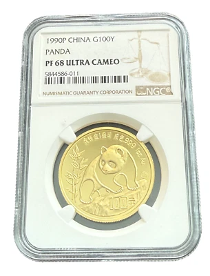 China 1990 P ouro 1 oz 100 Yuan Panda NGC PF68UC - Imagem 1 de 2