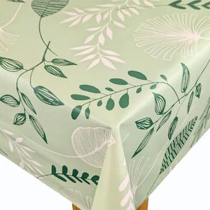 Wild Garden on Sage Green PVC Vinyl Wipe Clean Oilcloth Tablecloth - Picture 1 of 2