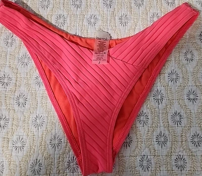 Damsel Meg Coral High Leg Bikini Bottom Size Large NWT Daring Sexy Bright - Image 1 of 4