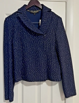 Chaqueta St John Couture azul blanco lana jaspeada talla 10 Foto 1 de 2