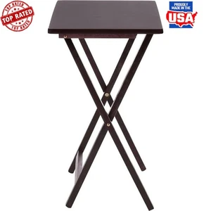 Indoor Single Folding TV Tray Table Sturdy Construction Spacious Walnut Finish - Picture 1 of 5