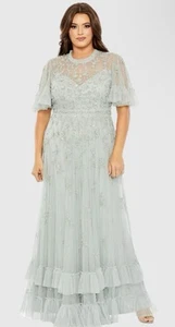 Mac Duggal 9227 Sz 18W Sage Green Embellished Ruffled Tiered Long Gown $798 - Picture 1 of 8