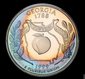1999 S Georgia State Quarter Proof PR69 DCAM Rare Clad Toning Rainbow Toned QA - Picture 1 of 7