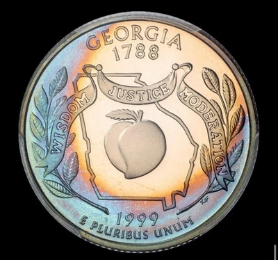 1999 S Georgia State Quarter Proof PR69 DCAM Rare Clad Toning Rainbow Toned QA - Image 1 of 4
