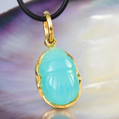 Pendant Egyptian Scarab Chalcedony & Vermeil Gold-plated Sterling Silver 7.74 g - Image 1 of 4