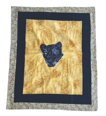 Black Panther Cat Embroidered Patchwork Quilt Handcrafted Cotton Kitchen Towel - Image 1 of 4