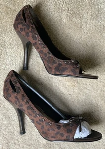 Braune Leopardenmuster offene Zehenpartie High Heels, Damengröße 8, brandneu & stilvoll! " - Bild 1 von 6
