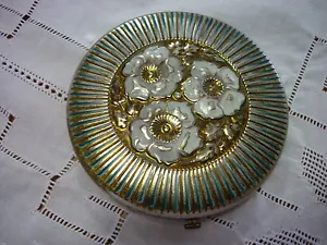 Vintage Art Nouveau Dorset 5th Avenue Goldtone & Enamel Powder/Mirror Compact - Picture 1 of 12