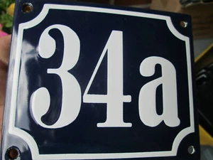 Número de casa esmalte nº 34a número blanco sobre fondo azul 12 cm x 10 cm  - Imagen 1 de 12