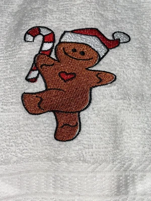 Toalla de mano de baño blanca bordada pan de jengibre bastón de caramelo de Navidad HS2222 Foto 1 de 4