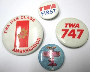 TWA AIRLINES PINBACK ADVERTISING BOTTONS COLLECTION MIXED LOT AIRPLANE 70's/80's - Picture 1 of 10